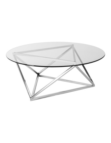 INSP. Nowoczesny okrągły szklany stolik osadzony na geometrycznej podstawie 105 x 36 cm