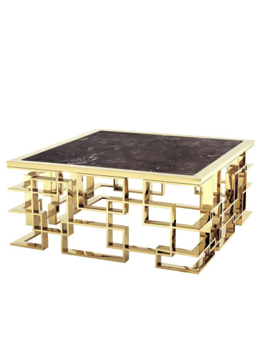 INSP. Ekskluzywny stolik kawowy Cluso chromowany złoty ze szklanym czarnym blatem 100 x 45 cm
