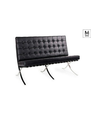 MODESTO sofa dwuosobowa BARCELON czarna - ekoskóra, stal polerowana