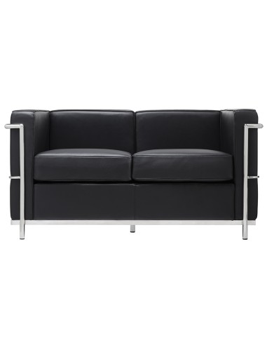 Sofa dwuosobowa SOFT LC2 czarna - włoska skóra naturalna, metal