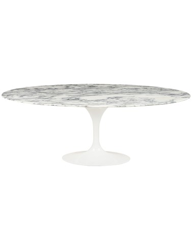 Stół TULIP ELLIPSE MARBLE ARABESCATO  - biały - blat owalny marmurowy, metal