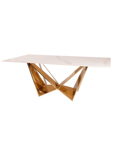 INSP. Euro home Designerski złoty stół z marmurowym białym blatem 240x120x75 cm CT2061
